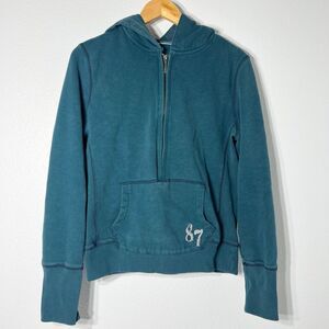 Aeropostale Aero 87 Sweatshirt Womens XL Teal Blue Y2K Hoodie 1/2 Zip Pullover